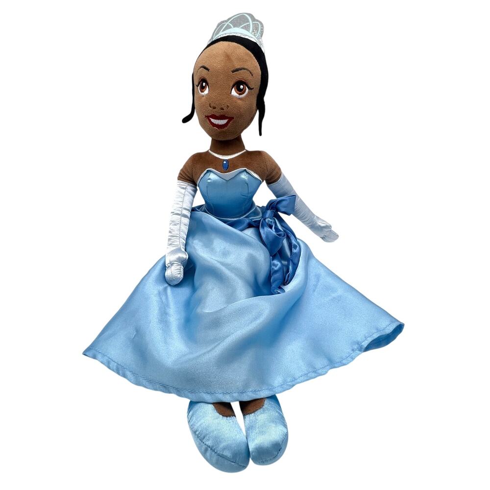Disney Store Tiana Princess & The Frog Blue Dress Stuffed Plush Doll Toy Crown